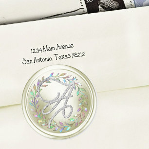 Adesivo Redondo TODAS AS INICIAIS Silver Script Monograma Branco D