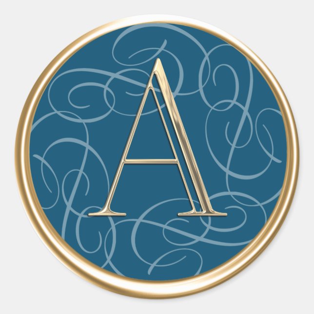 Adesivo Redondo TODAS AS INICIATIVAS DO Monograma Dourado Swirlie  (Frente)