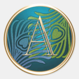 Adesivo Redondo TODAS AS INICIATIVAS Douradas Monograma Azul e Pav