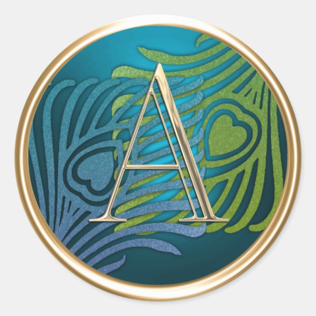 Adesivo Redondo TODAS AS INICIATIVAS Douradas Monograma Azul e Pav (Frente)