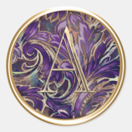 Adesivo Redondo TODAS AS INICIATIVAS Douradas Monograma no Damasco