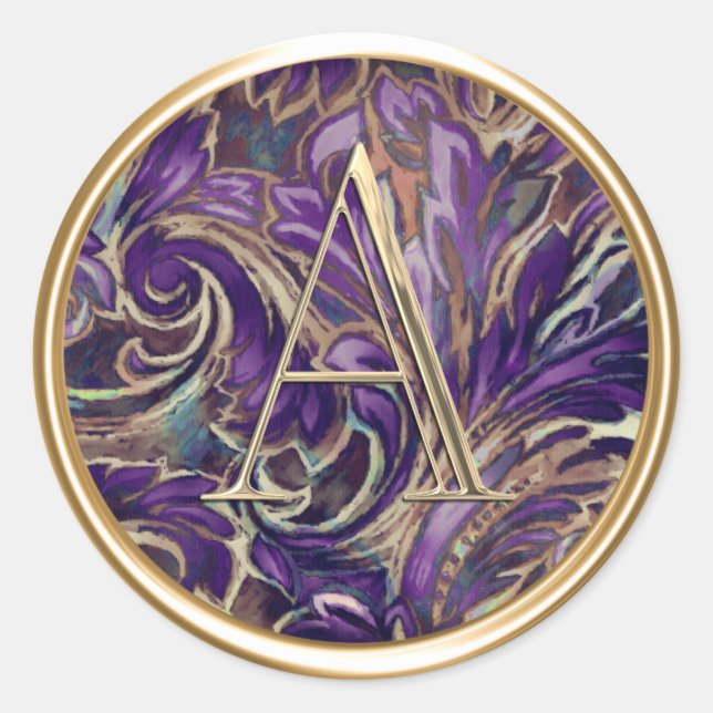 Adesivo Redondo TODAS AS INICIATIVAS Douradas Monograma no Damasco (Frente)