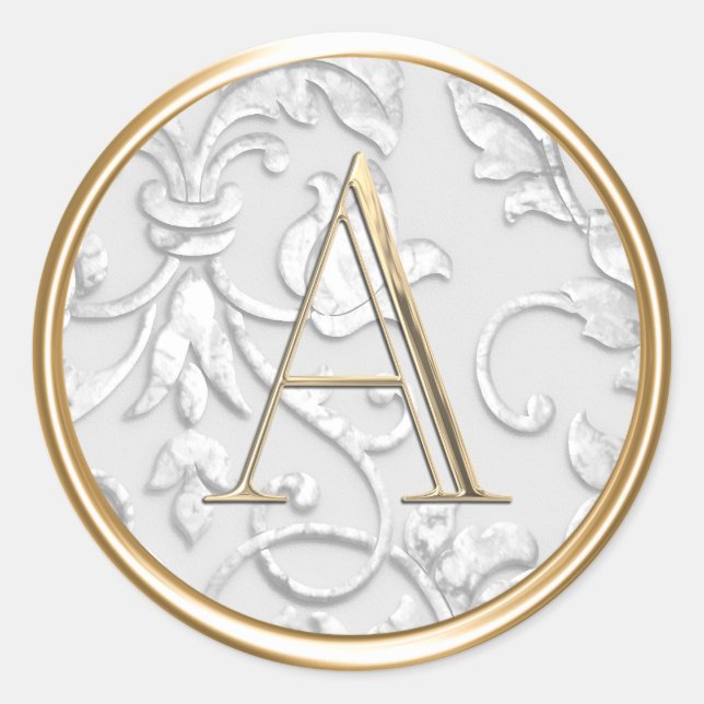 Adesivo Redondo TODAS AS INICIATIVAS Douradas Monograma no Damasco (Frente)