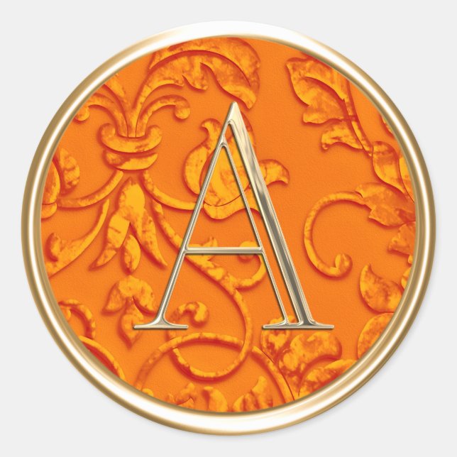 Adesivo Redondo TODAS AS INICIATIVAS Douradas Monograma no Damasco (Frente)