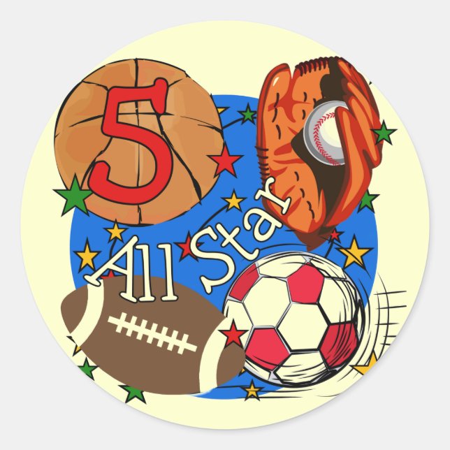 Adesivo Redondo Todas as t-shirts e presentes de aniversário de 5  (Frente)