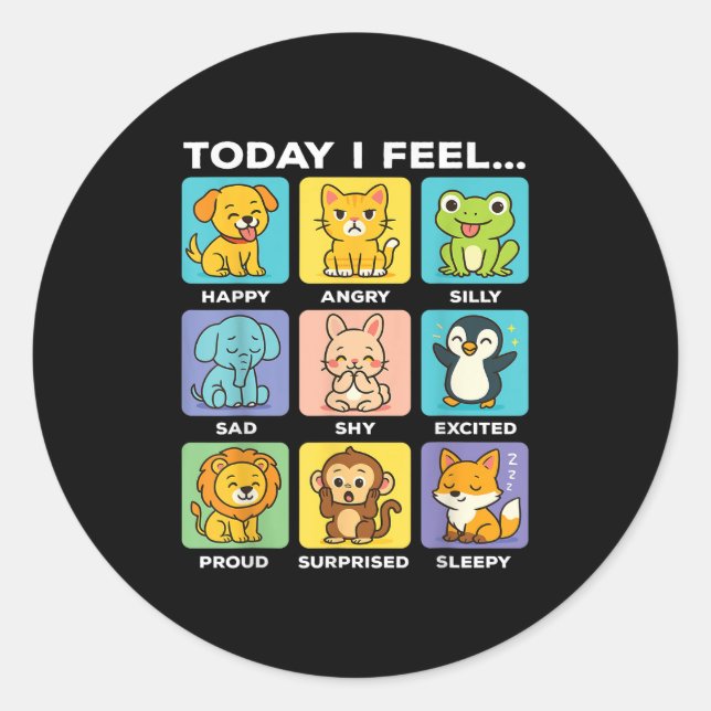 Adesivo Redondo Today I Feel... Funny Animals Emotional Boxes Emot (Frente)