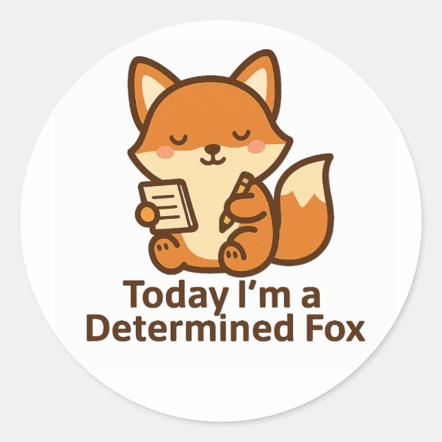 Adesivo Redondo Today I’m a Determined Fox – Kawaii Sticker (Frente)
