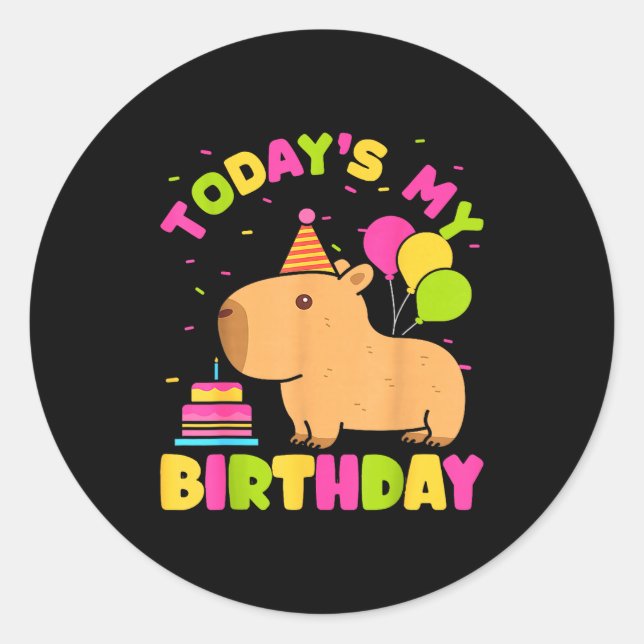 Adesivo Redondo Todays My Birthday Girls Capybara Lovers Birthday  (Frente)