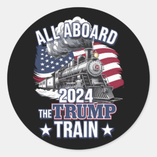 Adesivo Redondo Todos a Bordo do Trem do Trump Trump 2024 Patrióti