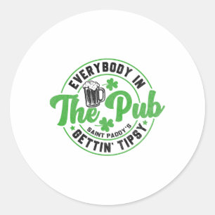Adesivo Redondo Todos No Pub Ficando Bêbados Engraçado St Patric