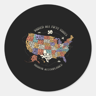Adesivo Redondo Todos Os 50 Estados-Membros Visitaram O Mapa Dos 5