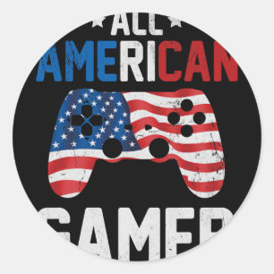 Adesivo Redondo Todos os American Gamer 4 de Julho Meninos Patriót