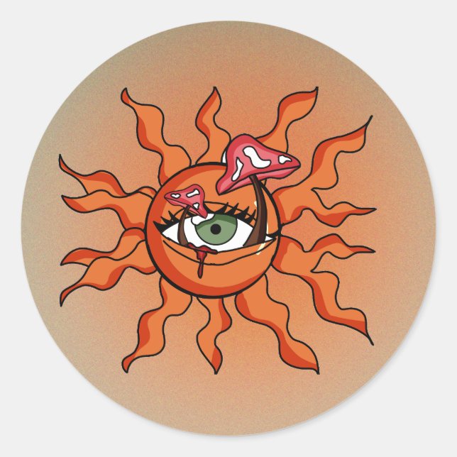 Adesivo Redondo Todos os Raios de Cogumelo Vendo Sol (Frente)
