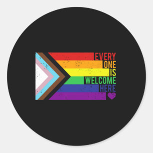 Adesivo Redondo Todos São Bem-Vindos Ao Gay Trans Lgbtq Rainbow Pr