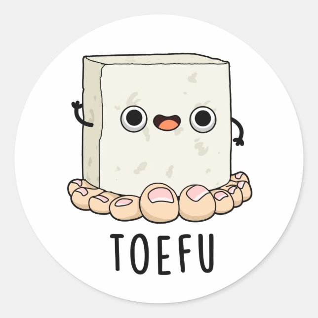 Adesivo Redondo Toe-fu Engraçado Tofu Pun (Frente)