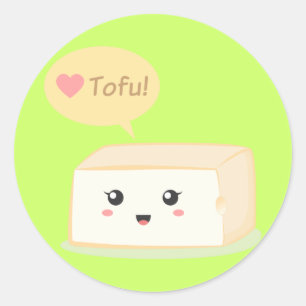 Adesivo Redondo Tofu de Kawaii que pede que as pessoas amem o tofu