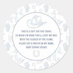 Adesivo Redondo Toile de Jouy Blue Cowboy Western Prayer Baby