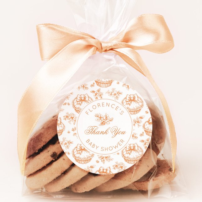 Adesivo Redondo Toile de Jouy Cutie Pie chá de bebê obrigado (Criador carregado)