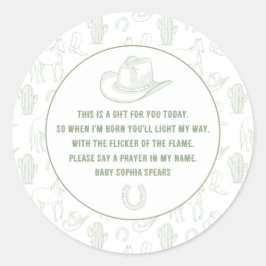 Adesivo Redondo Toile de Jouy Green Cowboy Western Prayer Baby