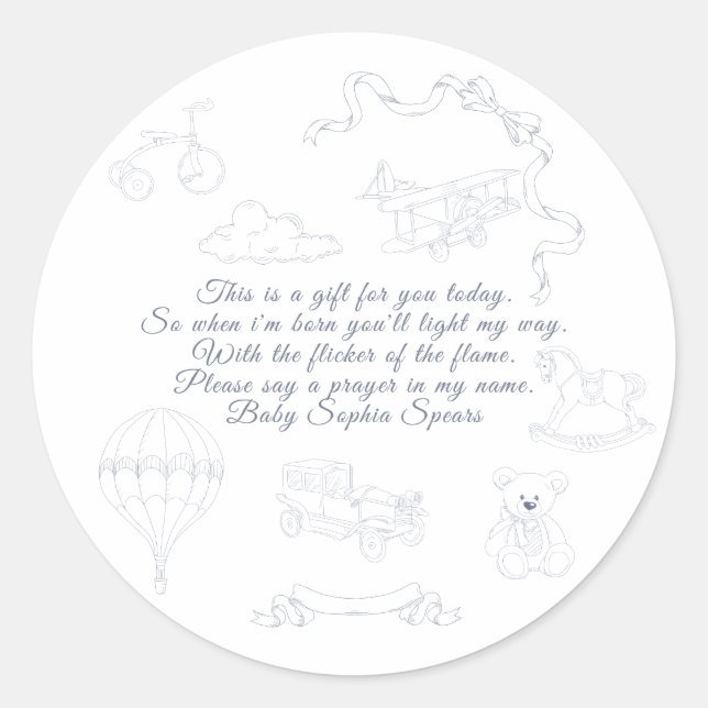 Adesivo Redondo Toile de Jouy Nursery Prayer Candle (Frente)