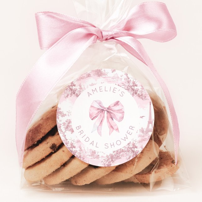 Adesivo Redondo Toile de Jouy Paris Dusty pink bridal shower (Criador carregado)