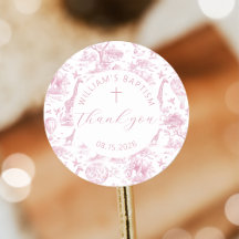 Toile de Jouy Pink Safari Baptism Sticker