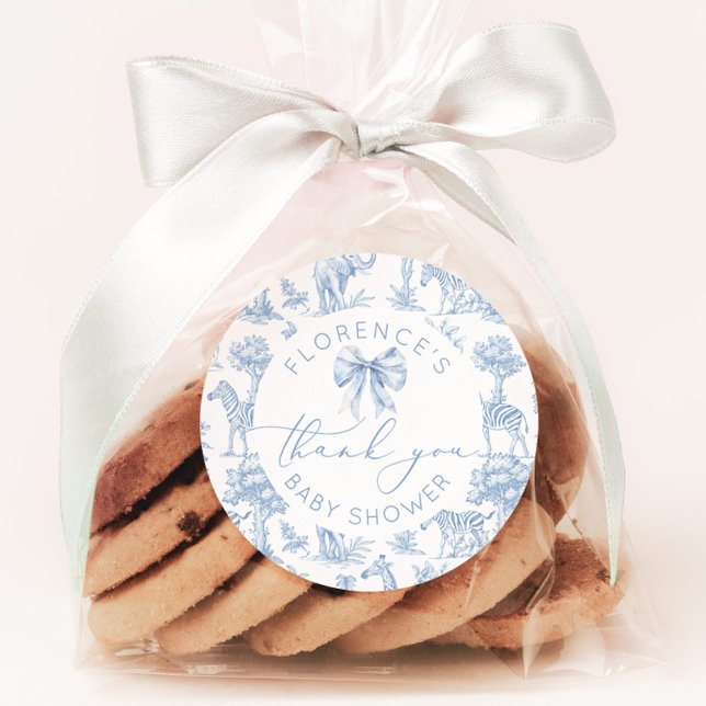 Adesivo Redondo Toile de Jouy Safari Chá de fraldas obrigado você (Criador carregado)