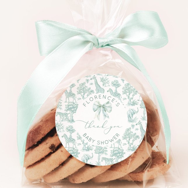 Adesivo Redondo Toile de jouy Safari Chá de fraldas obrigado você (Criador carregado)