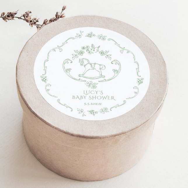 Adesivo Redondo Toile de Jouy Sage Chá de fraldas de Cavalo Rochos (Criador carregado)