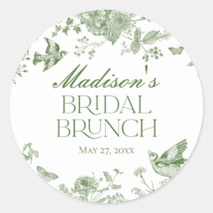 Adesivo Redondo Toile De Jouy Verde Vintage Brunch Floral de Noiva