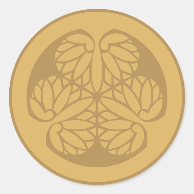 Adesivo Redondo Tokugawa Aoi Japonês Mon Family Crest (Frente)