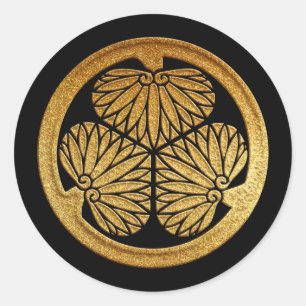 Adesivo Redondo Tokugawa Kamon Mitsuba Aoi na Dourada