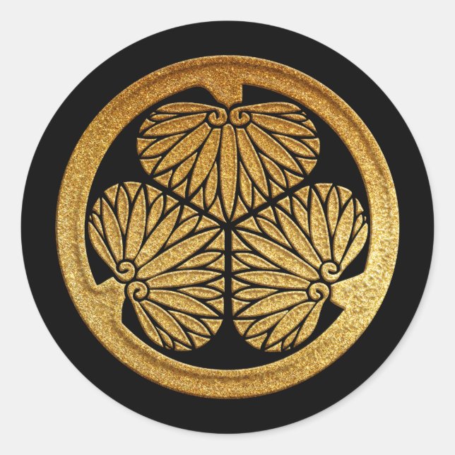 Adesivo Redondo Tokugawa Kamon Mitsuba Aoi na Dourada (Frente)