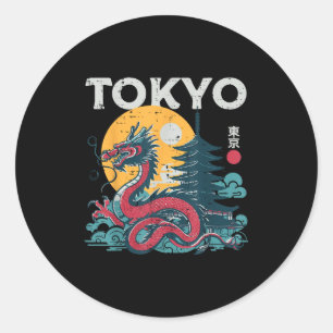 Adesivo Redondo Tokyo Dragon Vintage Asiática Mulheres Míticas Jap
