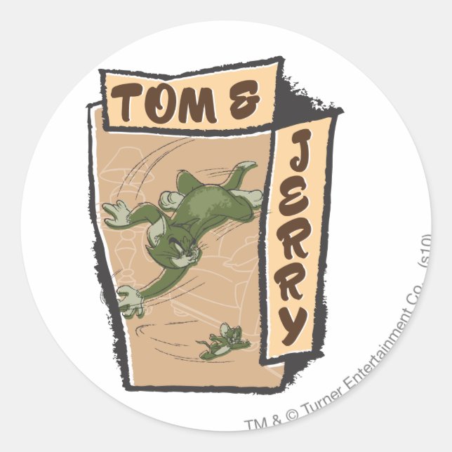 Adesivo Redondo Tom e Jerry em um sofá bronzeado (Frente)