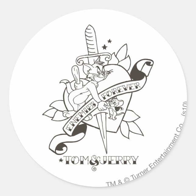 Adesivo Redondo Tom e Jerry Inimies para sempre 1 (Frente)