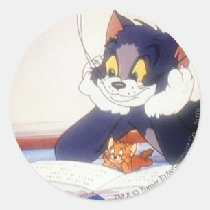 Adesivo Redondo Tom e Jerry leram um livro
