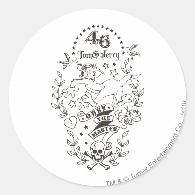 Adesivo Redondo Tom e Jerry Obey O Mestre 1 (Frente)