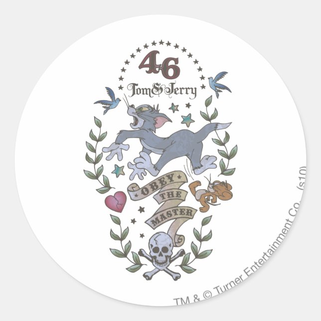 Adesivo Redondo Tom e Jerry Obey O Mestre 2 (Frente)