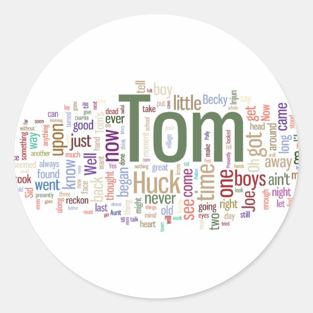 Adesivo Redondo Tom Sawyer Word Cloud (Frente)