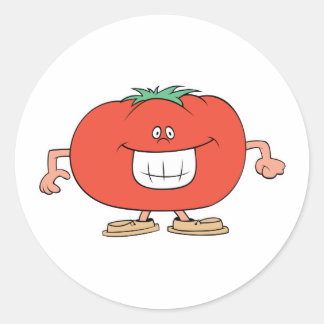 Adesivo Redondo tomate de desenho animado feliz e bobo