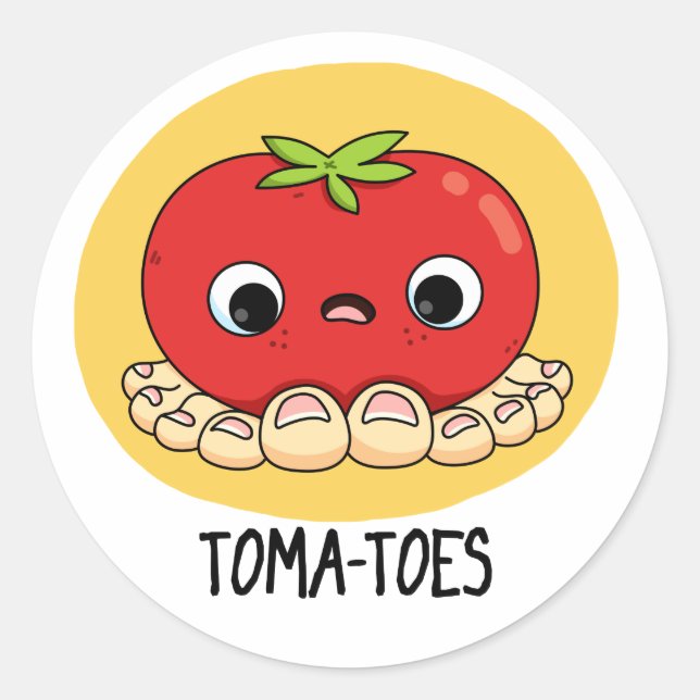 Adesivo Redondo Tomate Engraçado Com Toes Pun (Frente)