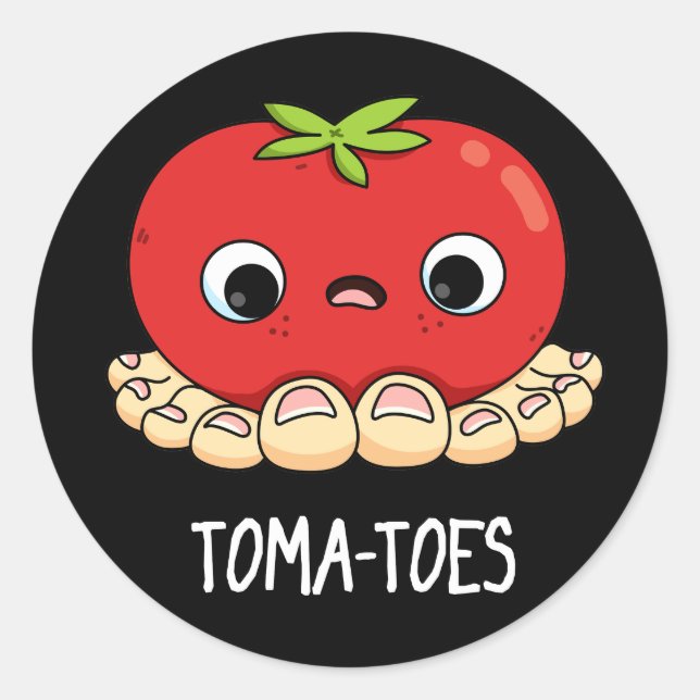 Adesivo Redondo Tomate Engraçado Toma com Toes Pun Dark BG (Frente)