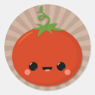 Adesivo Redondo Tomate Kawaii no Starburst Brown