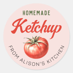 Adesivo Redondo Tomate Ketchup Rotulagem de conservas aquarela tom