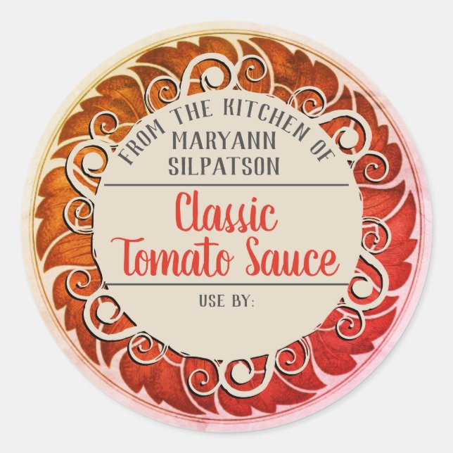 Adesivo Redondo Tomates de conserva personalizados da cozinha de (Frente)