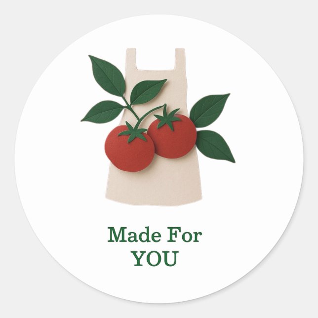 Adesivo Redondo Tomato Apron Sticker — Opção de Nome Personalizado (Frente)