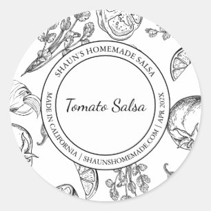 Adesivo Redondo Tomato Salsa Sketch Modern label