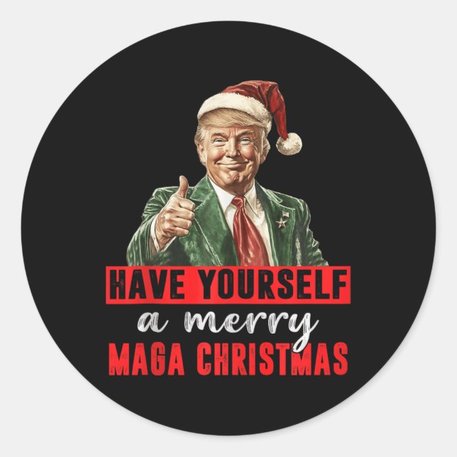 Adesivo Redondo Tome Uma Feliz De MAGA Natal Engraçado Trump C (Frente)