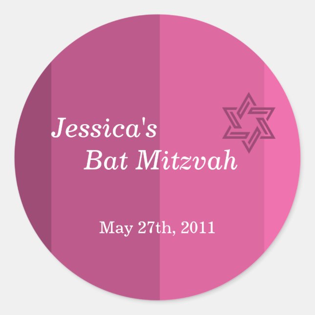 Adesivo Redondo Tonal Rosa Bat Mitzvah Sticker (Frente)